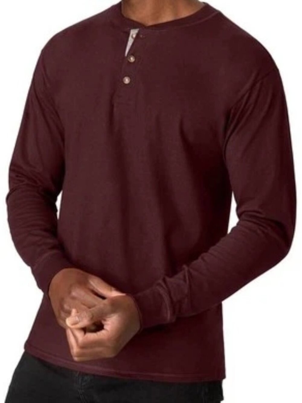 Hanes Men's BeefyT - Henley Shirt NEW Long Sleeved